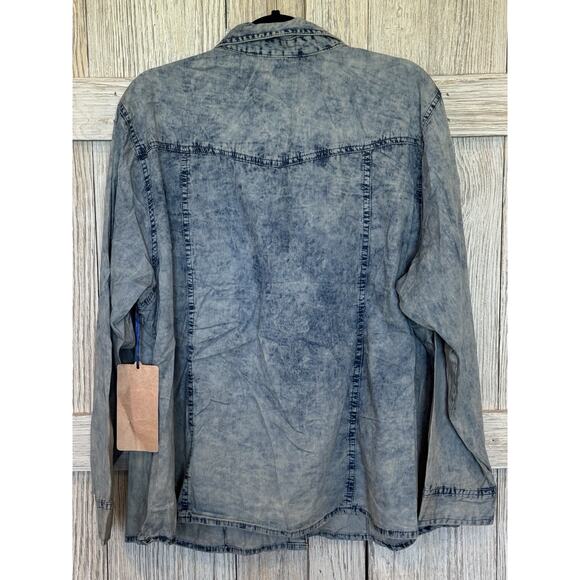 Highway Jeans Denim Button Down Shirt 3XL Flower Embroidery NWT - Picture 2 of 6